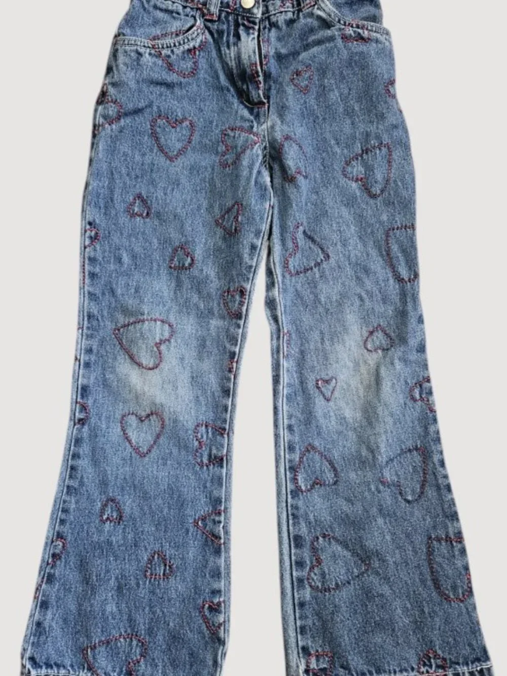 Vintage GYMBOREE Embroidered Hearts Flare Leg Denim Jeans Girls Size 7